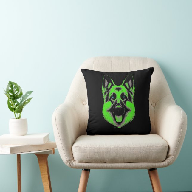 Emerald Gaze German Shepherd  Throw Pillow (Chair)