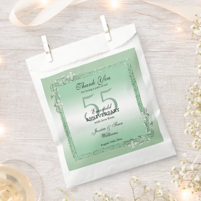 Emerald Gem & Glitter 55th Wedding Anniversary Favour Bag (Clipped)
