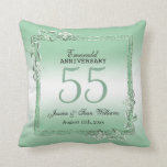 Emerald Gem & Glitter 55th Wedding Anniversary    Throw Pillow<br><div class="desc">Glamourous and elegant posh 55th Emerald Wedding Anniversary throw pillow with stylish emerald green gem stone jewels corner antique decorations and matching coloured glitter border frame. A romantic design for your celebration. All text, font and font colour is fully customizable to meet your requirements. If you would like help to...</div>