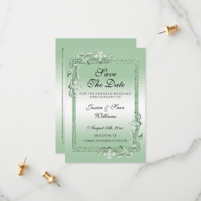 Emerald Gem & Glitter 55th Wedding Save The Date (Front/Back In Situ)