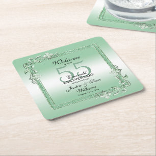 Emerald Gem & Glitter 55th Wedding Square Paper Coaster