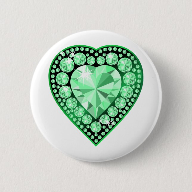 Emerald Gem Heart 2 Inch Round Button (Front)