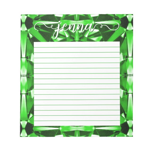 Emerald Gemstone Lined Personalized Notepad (Front)