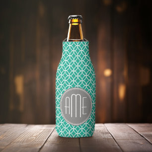 Emerald Geometric Pattern with Monograms Bottle Cooler