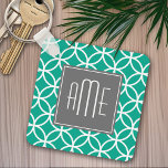 Emerald Geometric Pattern with Monograms Keychain<br><div class="desc">A bold,  graphic design in fresh,  cheerful colours. If you need to adjust the monogram,  click on the customize it button and make changes.</div>
