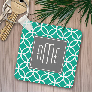 Emerald Geometric Pattern with Monograms Keychain
