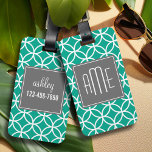 Emerald Geometric Pattern with Monograms Luggage Tag<br><div class="desc">Travel in style with a bold,  graphic design in fresh,  cheerful colours. If you need to adjust the monogram,  click on the customize it button and make changes.</div>