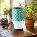 Emerald Geometric Pattern with Monograms Travel Mug<br><div class="desc">A bold,  graphic design in fresh,  cheerful colours. If you need to adjust the monogram,  click on the customize it button and make changes.</div>