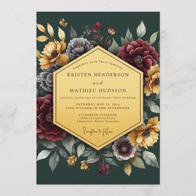Emerald Gilded Floral Wedding Invitation (Front)