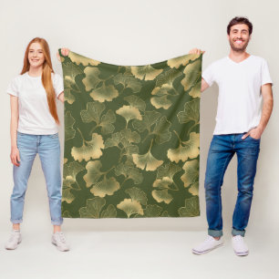 Emerald Ginkgo Elegance – Luxury Gold Botanical 11 Fleece Blanket