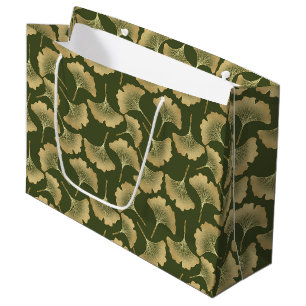 Emerald Ginkgo Elegance – Luxury Gold Botanical 12 Large Gift Bag
