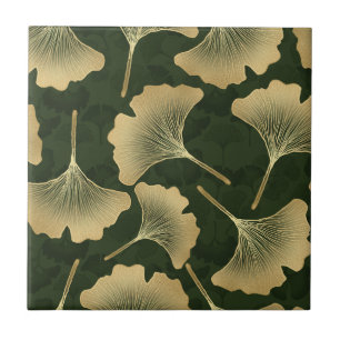 Emerald Ginkgo Elegance – Luxury Gold Botanical 15 Tile
