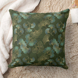Emerald Ginkgo Elegance – Luxury Gold Botanical 2 Throw Pillow