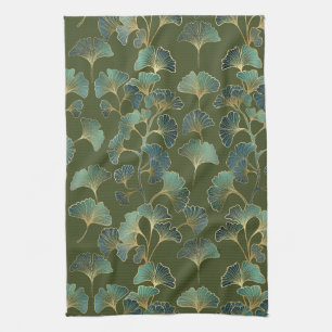 Emerald Ginkgo Elegance – Luxury Gold Botanical Kitchen Towel
