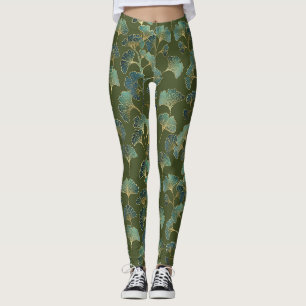 Emerald Ginkgo Elegance – Luxury Gold Botanical Leggings