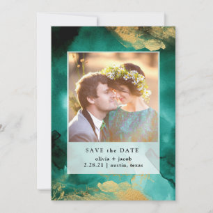 Emerald Glamour   Watercolor and Gold Photo Save The Date