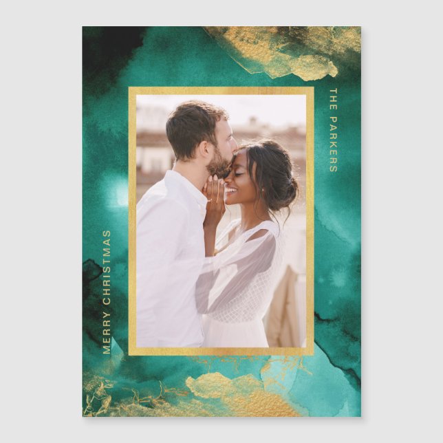 Emerald Glamour | Watercolor Photo Christmas (Front)