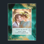 Emerald Glamour | Watercolor Photo Save The Date Announcement Postcard<br><div class="desc">This gorgeous and elegant wedding save the date postcard features a rich,  emerald green watercolor background with faux gold accents and a spot for your favourite personal photo.</div>