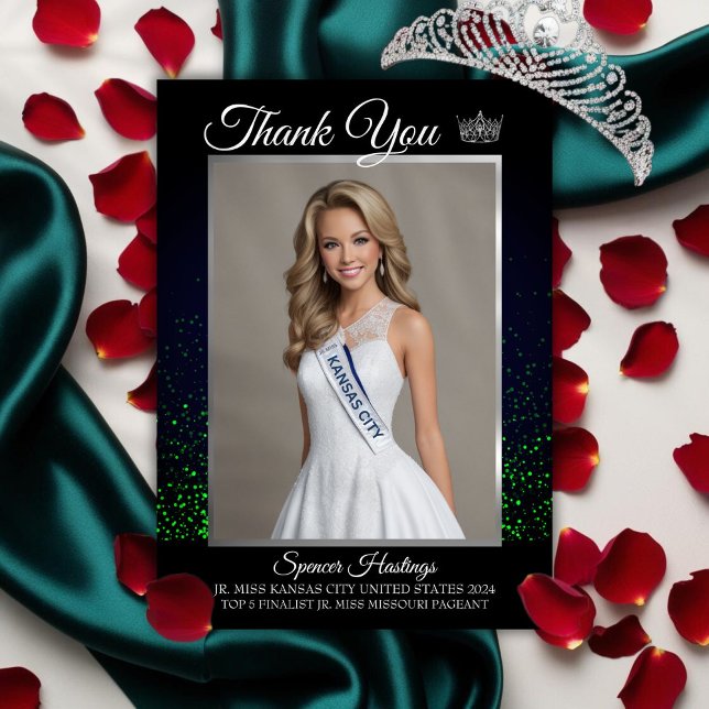Emerald Glitz Pageant Thank You Card (Glittering like the emerald city, show off your appreciation to sponsors and fans with a custom card)