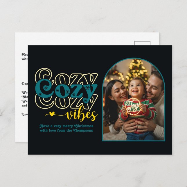 Emerald Glow Cozy Vibes Retro Christmas Photo Holiday Postcard (Front/Back)