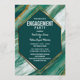 Emerald Gold Abstract Agate Marble Engagement Invitation