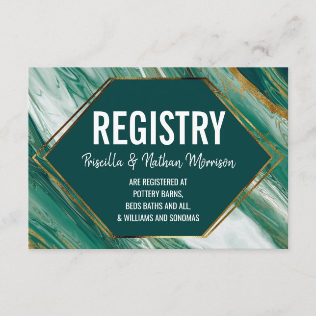 Emerald Gold Abstract Agate Marble Gift Registry Enclosure Card (Front)
