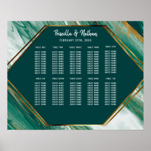Emerald Gold Abstract Agate Marble Seating Chart