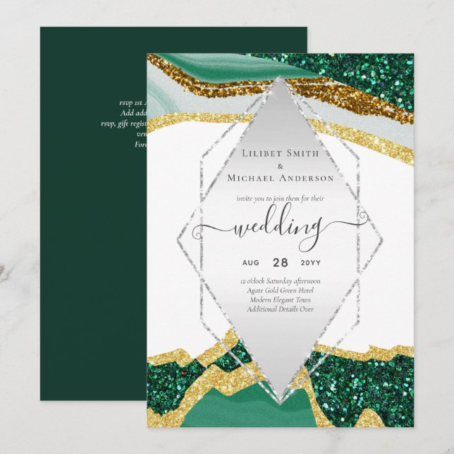 Emerald Gold AGATE - Faire-part de mariage moderne (Devant / Derrière)