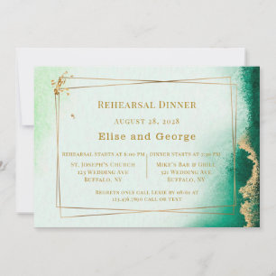 Emerald Gold Agate Geometric Rehearsal Dinner Invitation