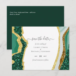 Emerald Gold Agate - Wedding SAVE the DATE Budget Postcard