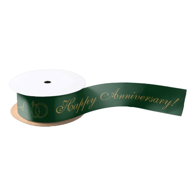  Emerald Gold Anniversary Personalized Name Date Satin Ribbon (Spool)