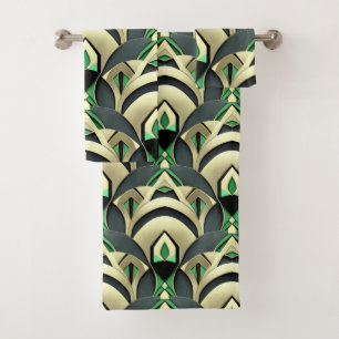 Emerald & Gold Art Deco Bath Towel Set