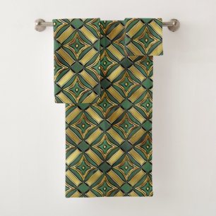 Emerald & Gold Art Deco Bath Towel Set