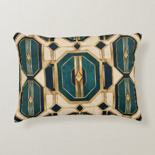 Emerald & Gold Art Deco Diamonds Accent Pillow