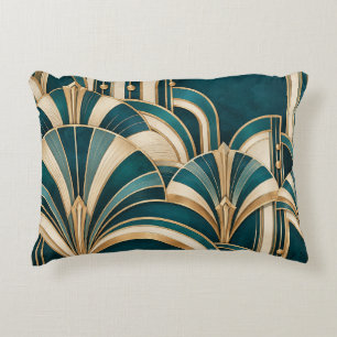 Emerald & Gold Art Deco Fans Accent Pillow