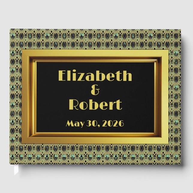 Emerald & Gold Art Deco Guest Book (Front)