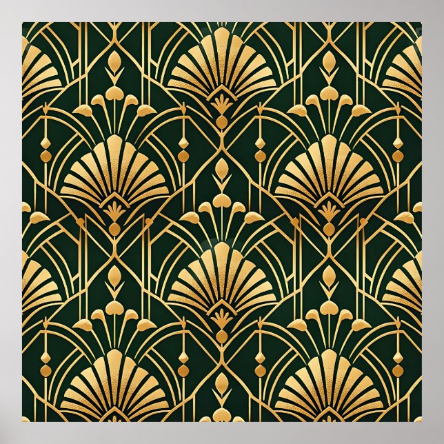 Emerald Gold Art Deco Pattern Poster (Front)