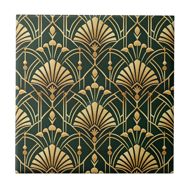 Emerald Gold Art Deco Pattern Tile (Front)