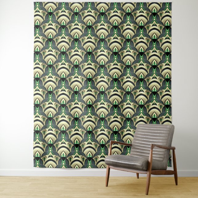 Emerald & Gold Art Deco Photo Backdrop Tapestry (In Situ)
