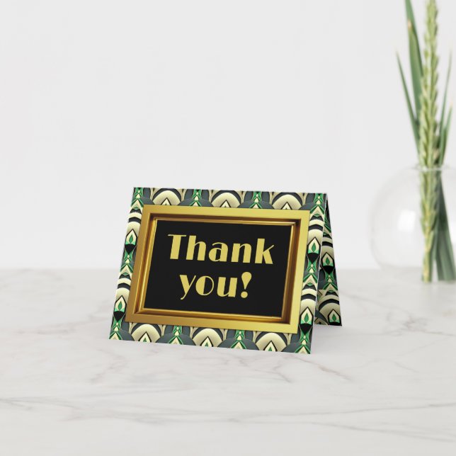 Emerald & Gold Art Deco Thank You Card (Front)