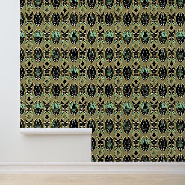 Emerald & Gold Art Deco Wallpaper (Application)