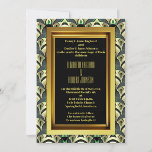 Emerald & Gold Art Deco Wedding Invitation
