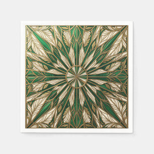 Emerald Gold Art Nouveau Leaf Mandala Napkin