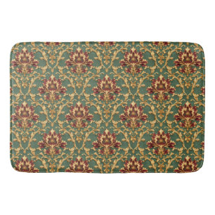 Emerald Gold Baroque Damask Bath Mat