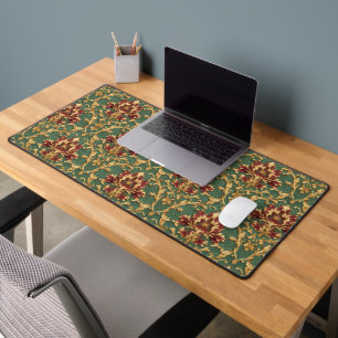 Emerald Gold Baroque Damask Desk Mat
