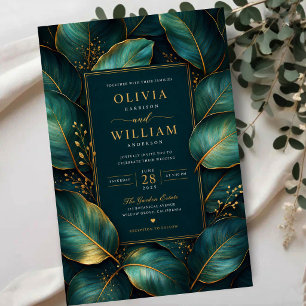 Emerald Gold Botanical Luxury Green Leaf Acrylic Invitations