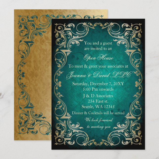 Emerald Gold Business Corporate Party Invitation (Front/Back)