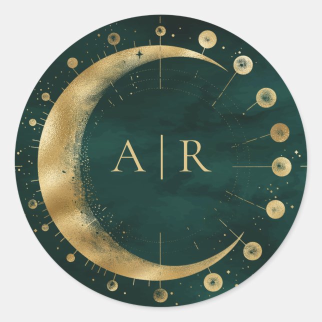 Emerald Gold Crescent Moon Wedding Envelope Seal (Front)