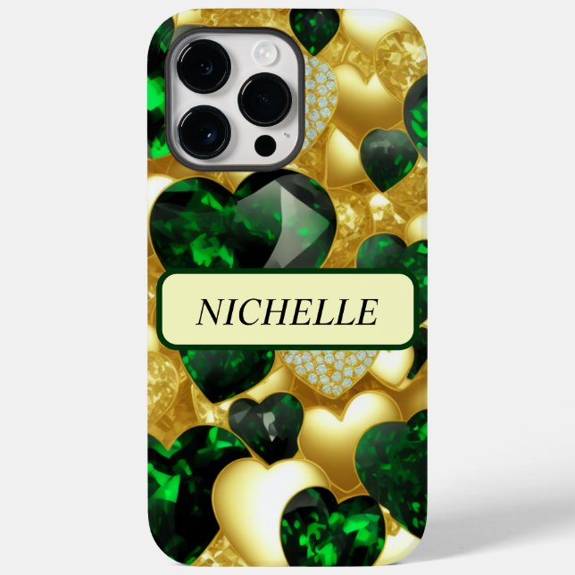 Emerald, Gold & Diamond Hearts Case-Mate iPhone Case (Back)