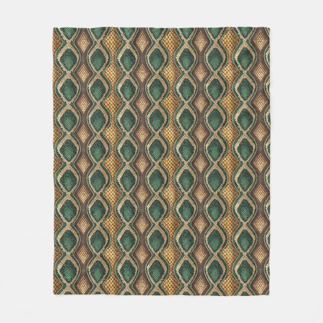 Emerald & Gold Diamond Snake Skin Pattern Design Fleece Blanket (Front)